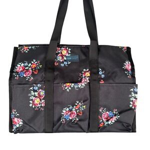 TOPDesign Floral Utility Water Resistant Tote Bag Black Multi Pocket Organizer